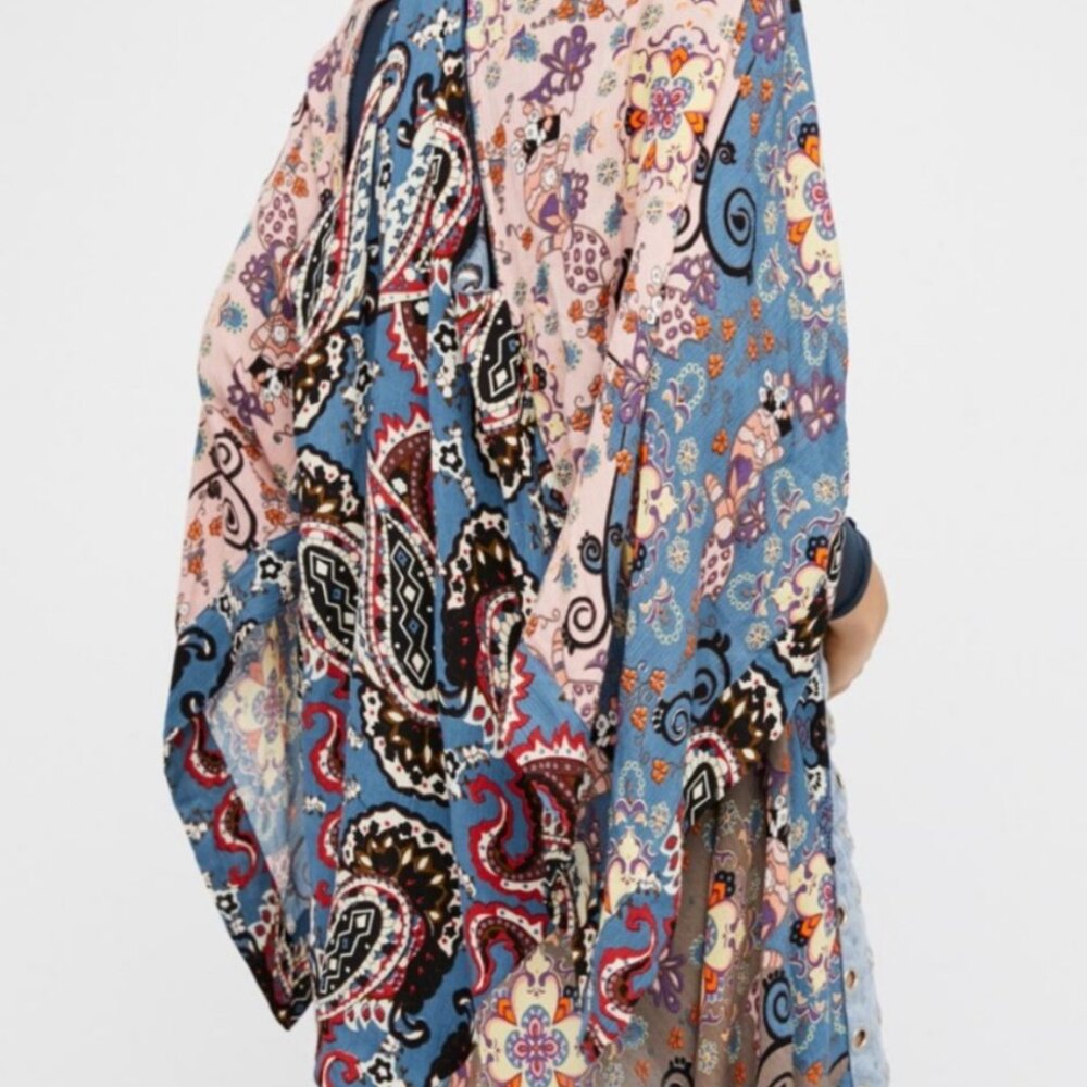 Free People Little Wing Mixed Print Boho Kimono Cutout Duster OS